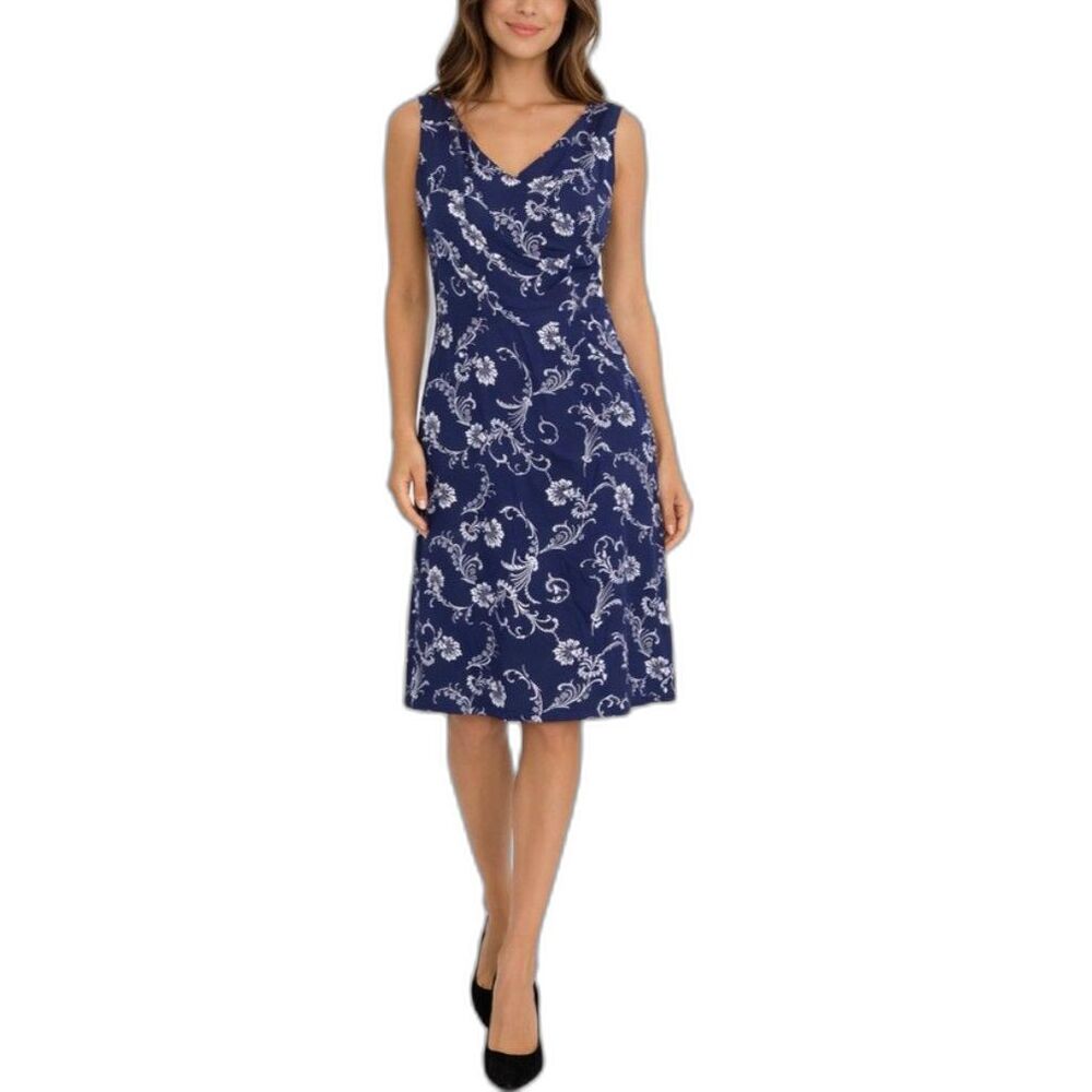 Pendleton Women's Navy White Floral 100% Silk Sleeveless Sheath Dress Size 16